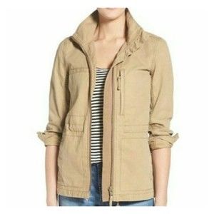 Madewell Fleet Jacket Utility Tan Women XS Full Zip Drawstring Waist Cotton 3394